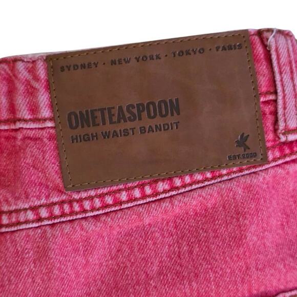 One Teaspoon Bandit High Waisted Distressed Organic Size 27 Denim Shorts Red - Picture 3 of 6